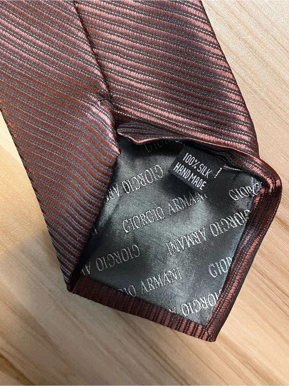 Giorgio Armani Mens 100% Silk Tie Handmade Necktie Stripe Brown/Copper Italy